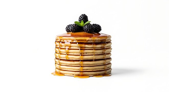 Small stack of mini pancakes breakfast isolated on white background