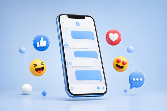 Smartphone messaging app interface with chat speech bubbles.