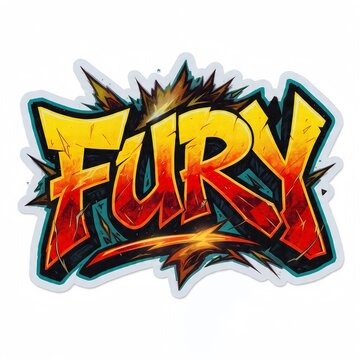 Explosive Wildstyle Graffiti Sticker Logo FURY with Fire Gradient and Burst Background