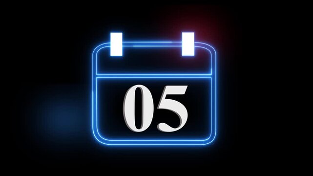 Neon 05 Date Calendar Symbol for Deadline and Planning Concept. Calendar icon deadline animation background...