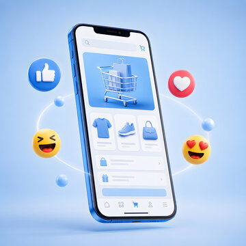 Smartphone screen with shopping cart and online retail store.