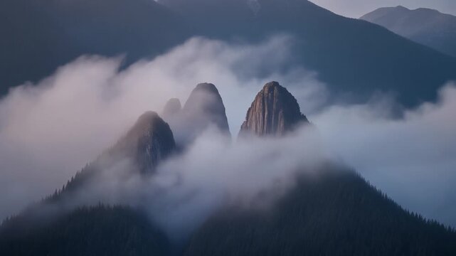Cinematic mountain peaks and clouds in bueng kan thailand