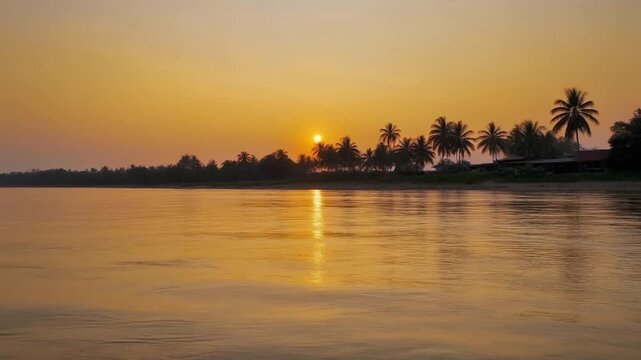 Sunset over mekong river in bueng kan thailand at dusk
