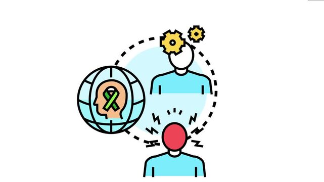 Icon set autism spectrum disorders, including concepts of cognitive differences, global awareness, and sensory overload, emphasizing neurodiversity support