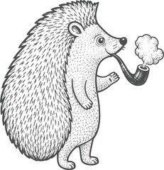 Vintage Engraving Hedgehog Smoking Pipe Vector Illustration © Sharif54