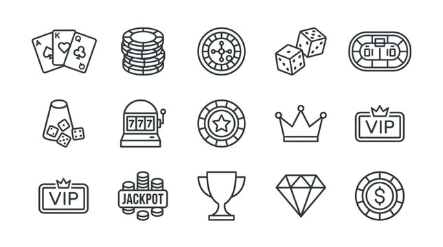 Casino gambling and luxury betting linear icon set.
