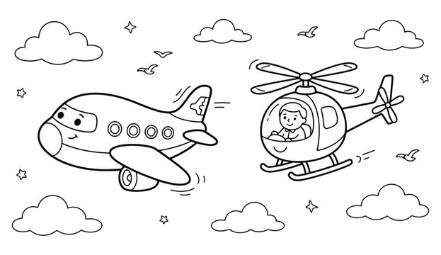 Vintage aviation patent drawing featuring an airplane and helicopter design in black and white