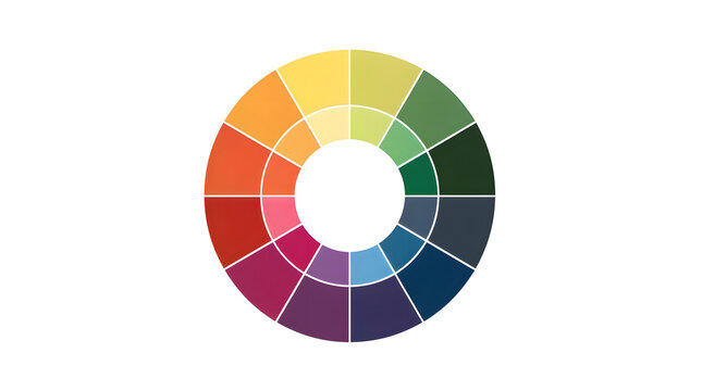 Color wheel displays a vibrant spectrum of hues arranged in a circular palette for designers.