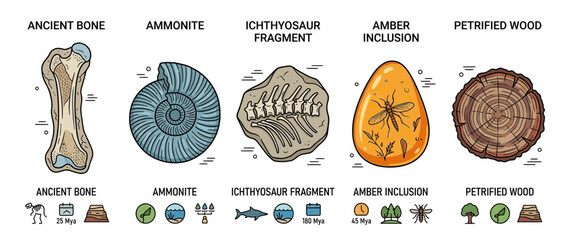 Collection of Ancient Fossils and Petrified Wood © sufyan
