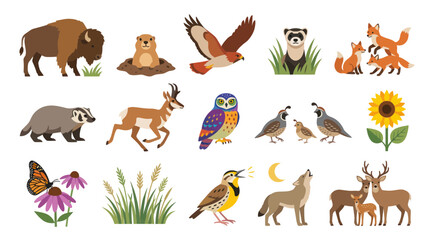 Obraz premium Flat Vector Animals Illustration of Wildlife in Nature, Cartoon Style