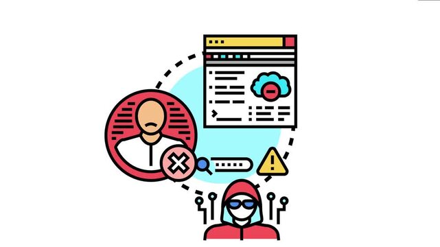 Automated account hacking representing online data theft and digital security breach, with a user profile experiencing unauthorized access and a hacker gaining control