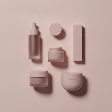 Minimalist Skincare Packaging and Cosmetic Mockup with Pink Bottles