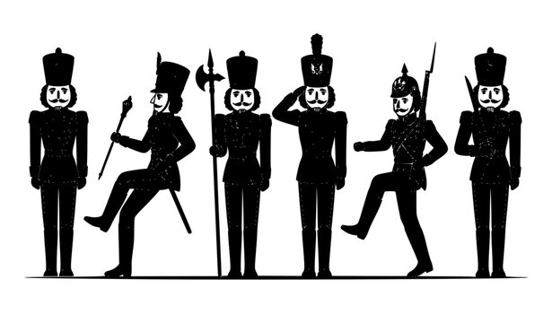 Traditional Christmas Nutcracker Toy Soldier Black Silhouette Vector Set