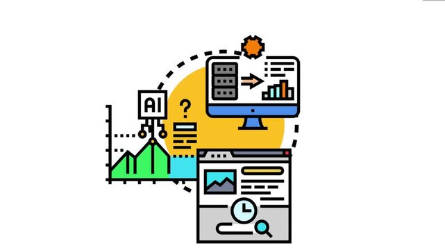 Automated agent monitoring a dashboard, showing artificial intelligence processing data, analyzing statistics, and managing web interface information in real time