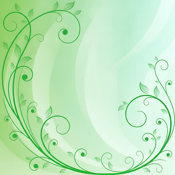 Abstract Green Background with Elegant Floral Border of Swirling