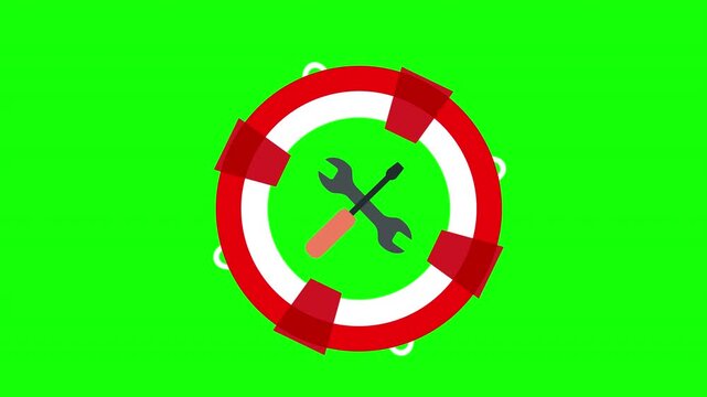 Lifebuoy Rescue and Technical Support Concept with Crossed Wrench and Screwdriver Inside Red Ring