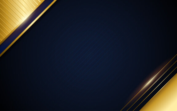 Luxury Navy Blue and Gold Geometric Background with Elegant Metallic Border, Premium Corporate Presentation Vector Template