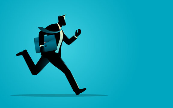 Businessman Running with Briefcase, Business Deadline, Office Employee, Productivity, Career Success Concept, Modern Vector Illustration
