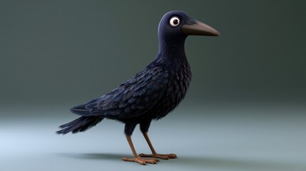 Obraz premium Cartoon Crow standing against a plain background with soft studio lighting and a shallow depth of field