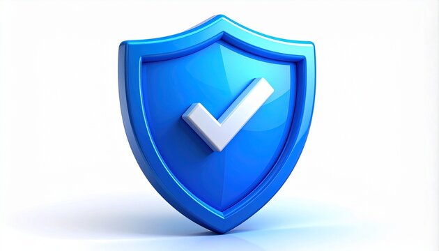 Glossy Blue Shield Checkmark Protection 3D Icon