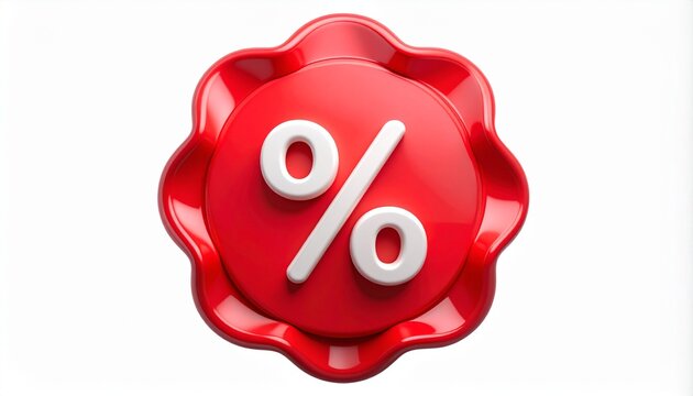 3D Red Percentage Discount Symbol on White Background