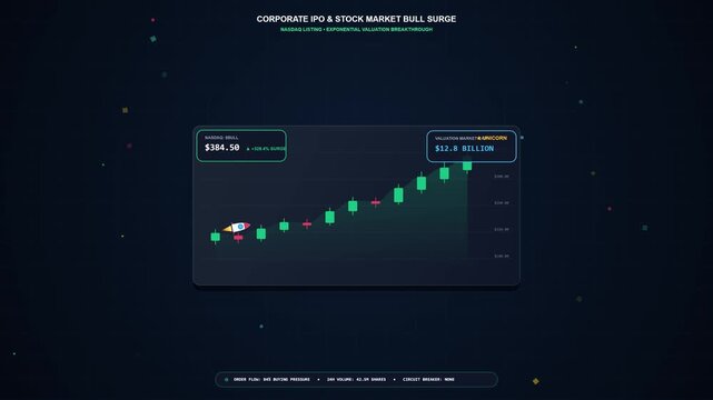 Corporate IPO and Stock Market Bullish Growth Chart Animation