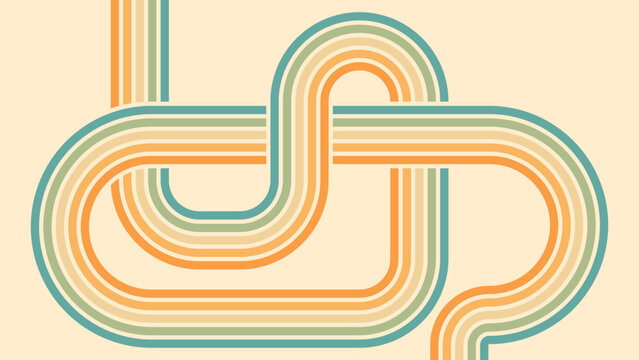 Abstract background of rainbow groovy Wavy Line design in 1970s Hippie Retro style. Vector pattern ready to use for cloth, textile, wrap and other.