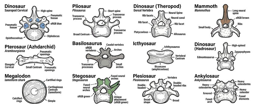 Paleontology Vertebrae Collection: Ancient Animal Skeletons