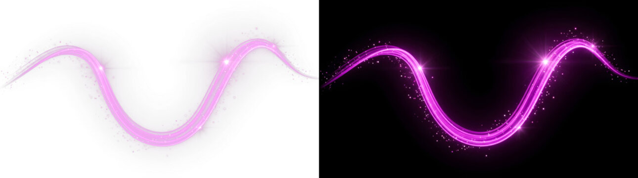 Radiant purple light wave with glowing particles and smooth motion trails featuring shimmering energy effects captured on transparent background