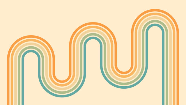 Abstract background of rainbow groovy Wavy Line design in 1970s Hippie Retro style. Vector pattern ready to use for cloth, textile, wrap and other.