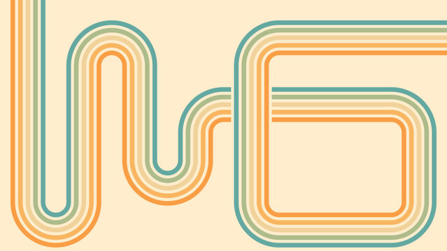 Abstract background of rainbow groovy Wavy Line design in 1970s Hippie Retro style. Vector pattern ready to use for cloth, textile, wrap and other.