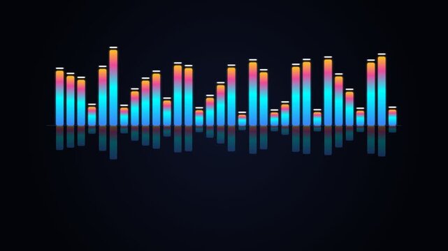 Dynamic Audio Frequency Spectrum Equalizer Bars with Mirrored Neon Peaks 4K
