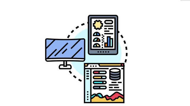 System automated data flow. Transmitting information from various sensors and devices to a centralized digital dashboard for real time monitoring. Analysis