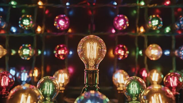Multicolored Light Bulbs in Grid Pattern.