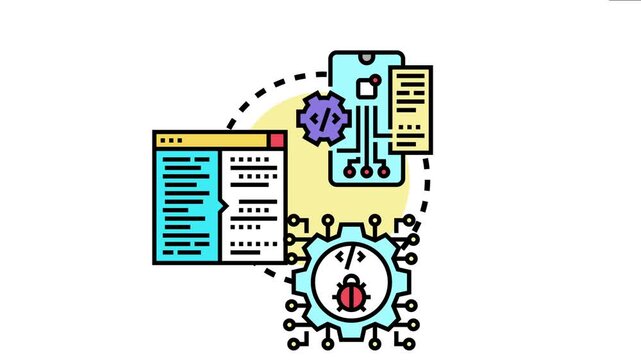 Automated software testing process optimizing code quality and debugging applications, using digital tools for efficient development and quality assurance