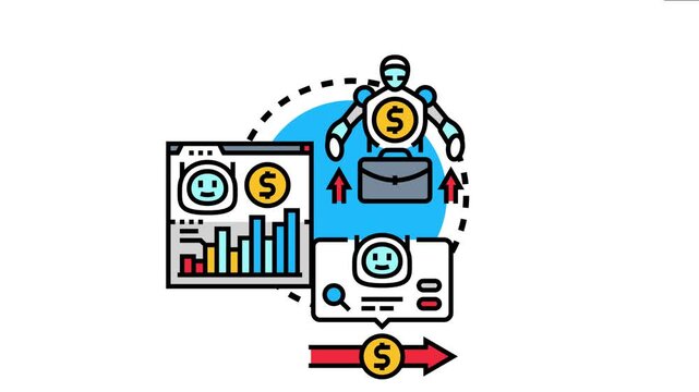 Robot algorithm processing financial data and executing stock market trades, symbolizing innovative technology for wealth growth and smart investment management