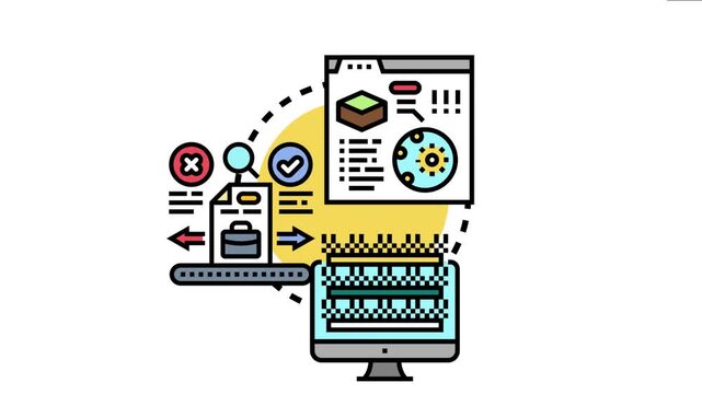 Automated test process depicting workflow steps from code execution and data evaluation to monitoring software quality and identifying successes or failures within a system