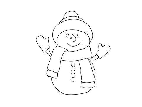 Snowman Line Art Vector Illustration Black and White