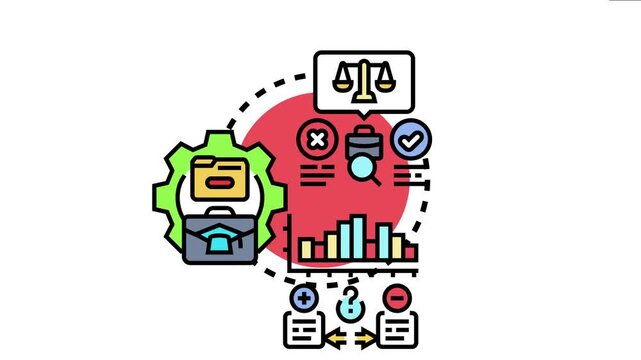 Automated workflow decision engine conceptual showing the evaluation of data and tasks. Analyzing information