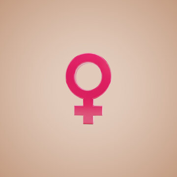 Pink female gender symbol with plus sign on light peach background
