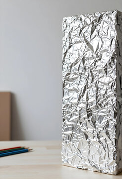 Metallic texture and crumpled foil background, shiny silver surface with reflections and light, creative material design