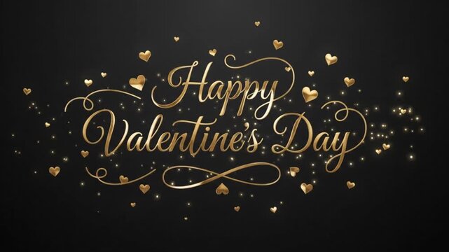 Happy Valentine&rsquo;s Day Gold Calligraphy Animation with Hearts and Sparkles. 4k