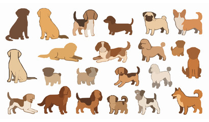 Fototapeta premium Cute Dog and Puppy Collection – Lovable Pets in Different Poses Vector Illustration Prompt