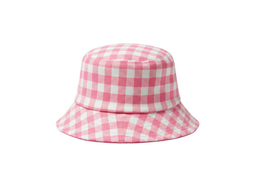 Pink and white gingham bucket hat with classic summer style isolated white background