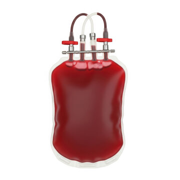 Red blood donation bag with tube and clamp