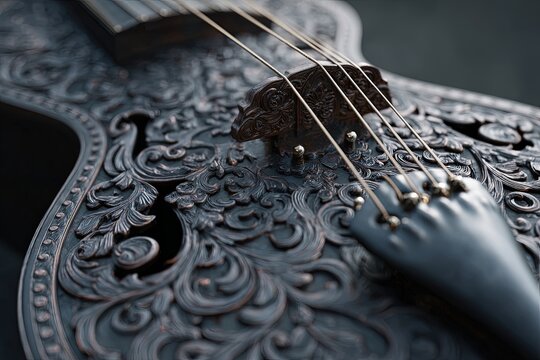 Exquisite Close-up of Intricately Carved Veena Indian String Instrument