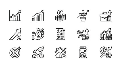 Fototapeta premium Set of business and finance growth icons in flat style
