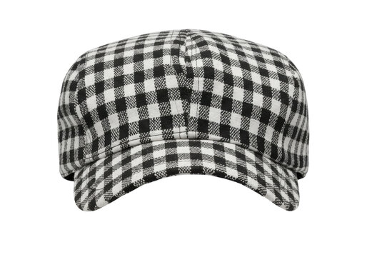 Stylish black and white gingham baseball cap, front view, isolated isolated white background