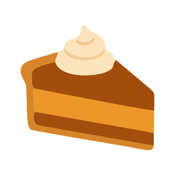 Slice of Pumpkin Pie with Whipped Cream Flat Vector Illustration
