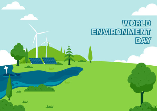 Vector background celebrating Earth salvation with trees and greenery. Reuse, reduce, and recycle. World environment day. Perfect for eco campaigns, sustainability branding, and nature themed visuals 